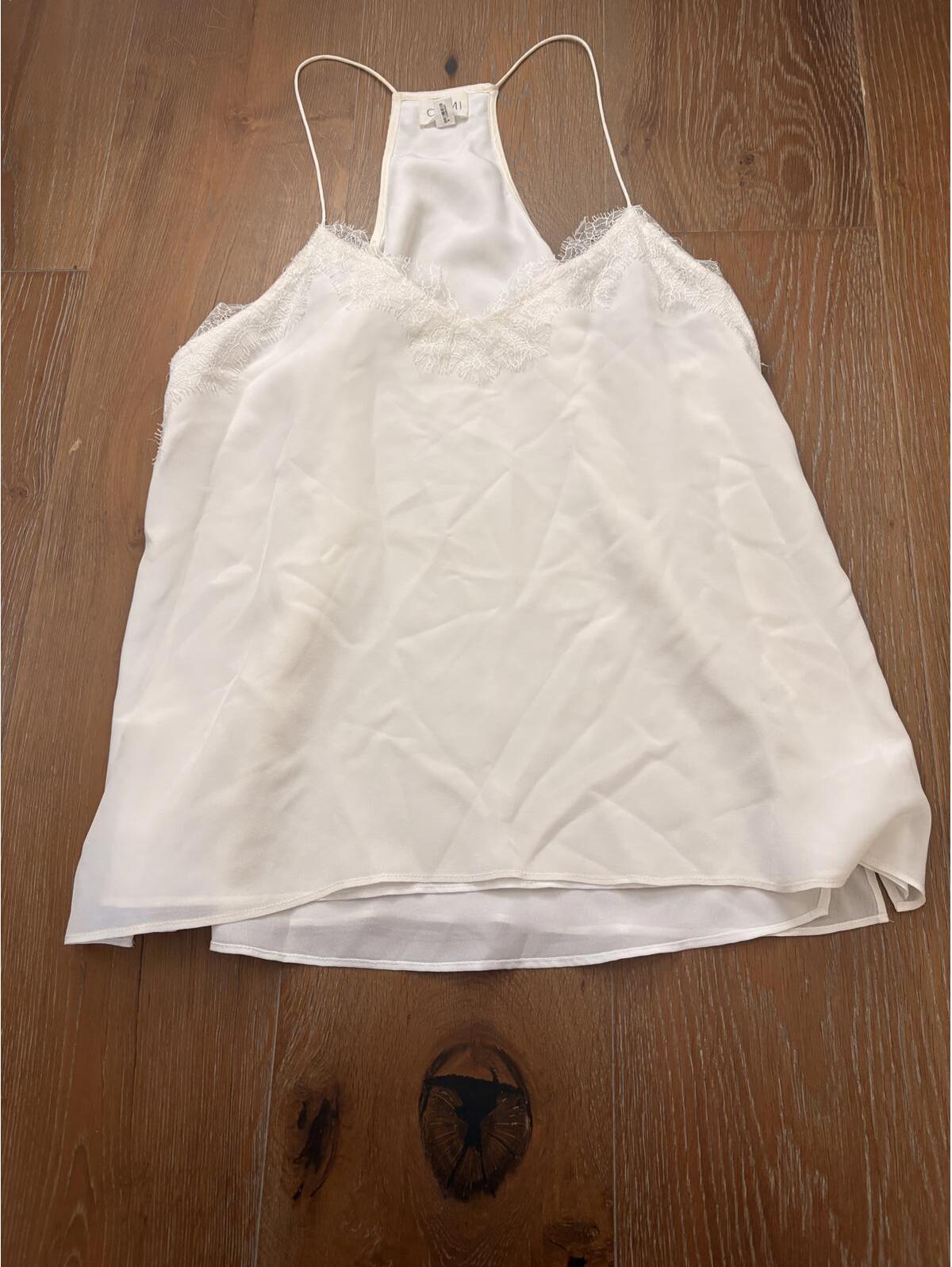 Cami Nyc White Silk Lace Trim Cami Top Elegant Parisian Chic Large 100% Silk